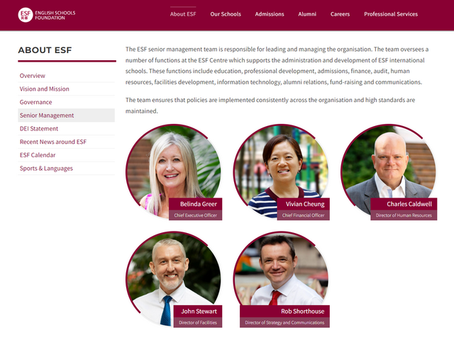 英基學校協會網站 The website of The English Schools Foundation (ESF)