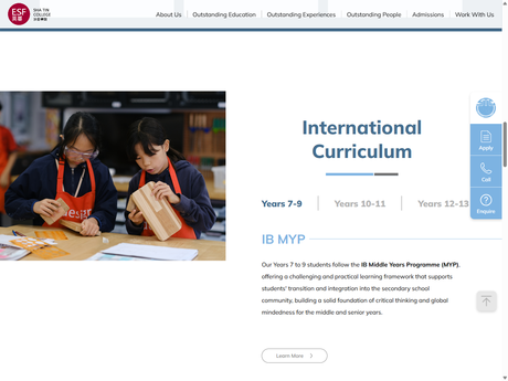 Website Screenshot of Sha Tin College